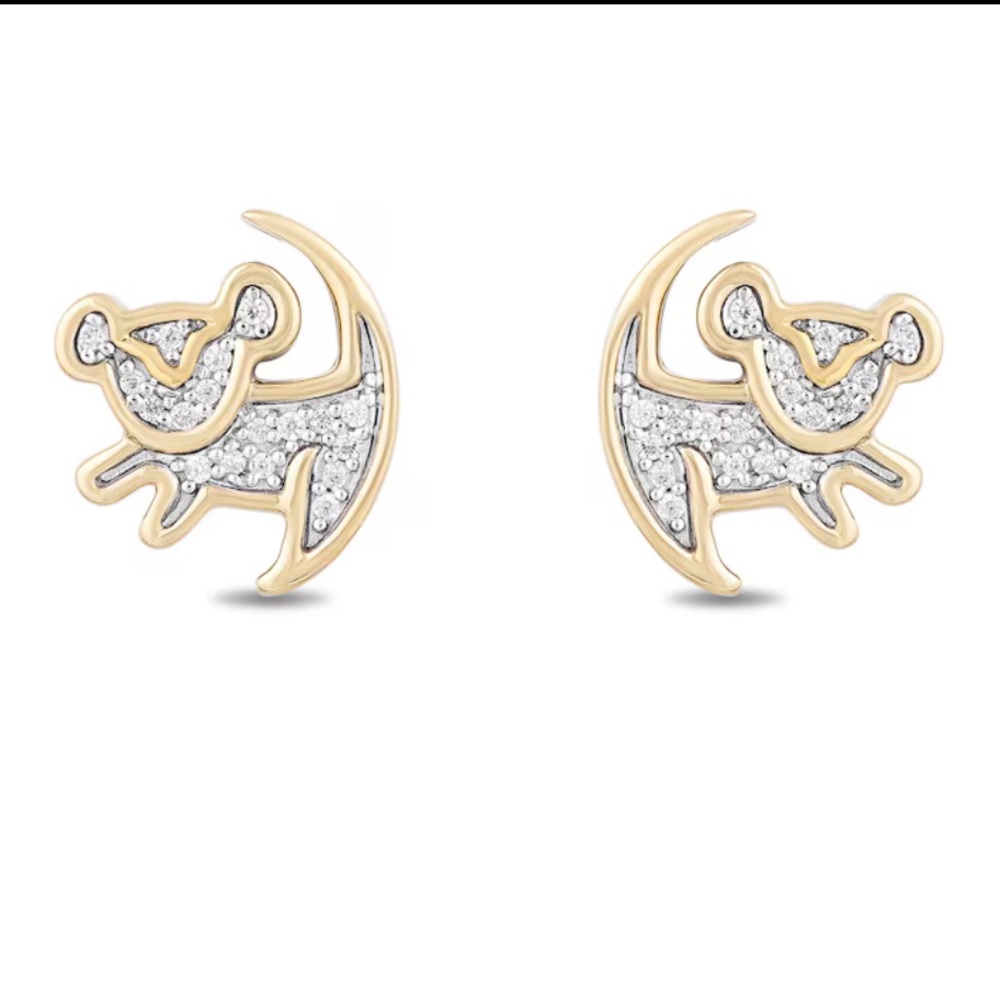 Disney Treasures The Lion King Diamond "Simba" Symbol Stud Earrings in 10K Gold